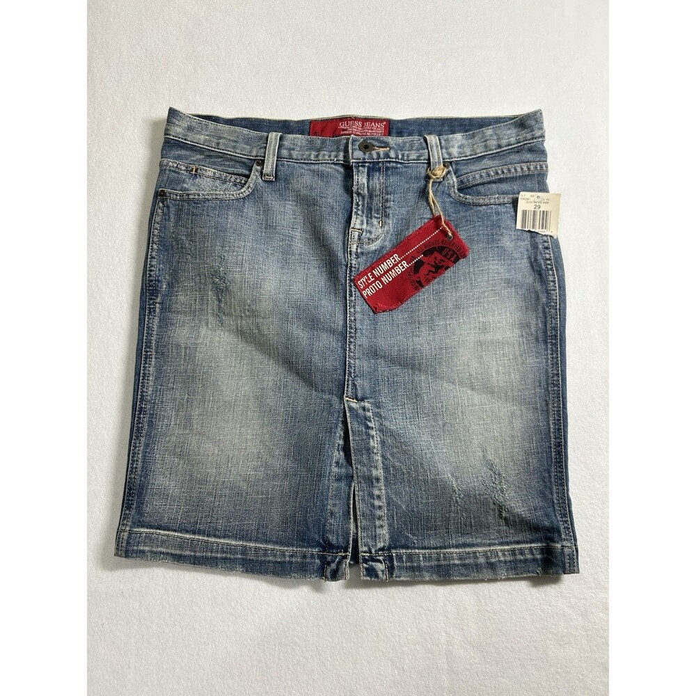 Guess Jeans Denim Womens Mini Straight Skirt Size 29 Blue Front Split NEW 278